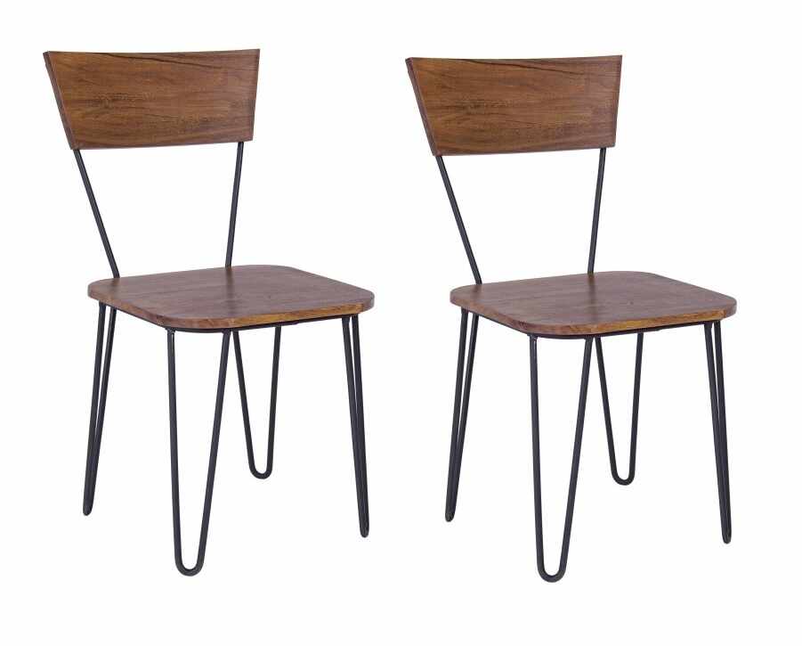 Set 2 scaune din lemn de salcam, cu picioare metalice Edgar Natural / Negru, l45xA41xH84 cm