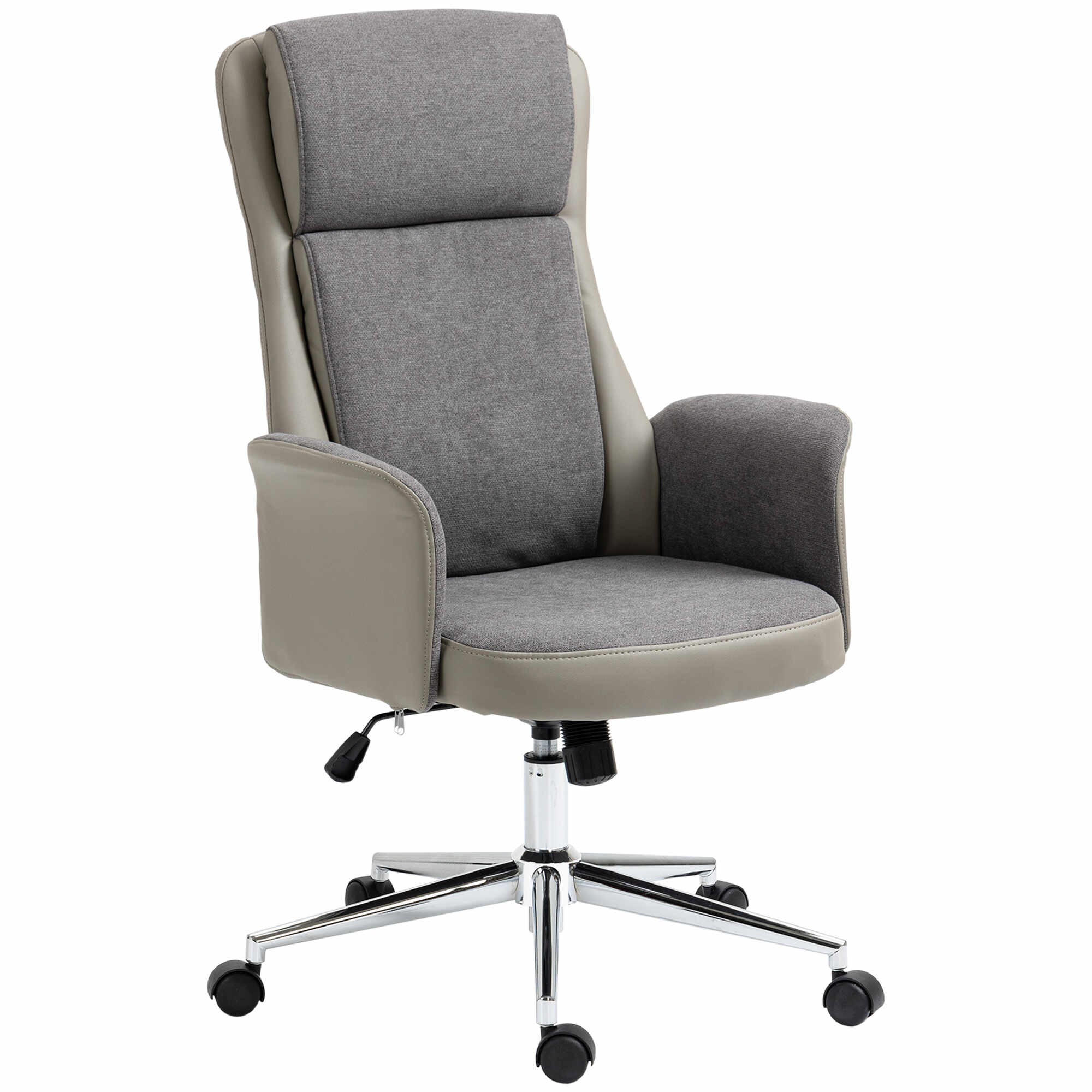 Scaun de birou elegant Vinsetto din 2 tesaturi, scaun ergonomic reglabil pe inaltime cu roti pivotante, 65x72x108-118cm, gri | Aosom RO