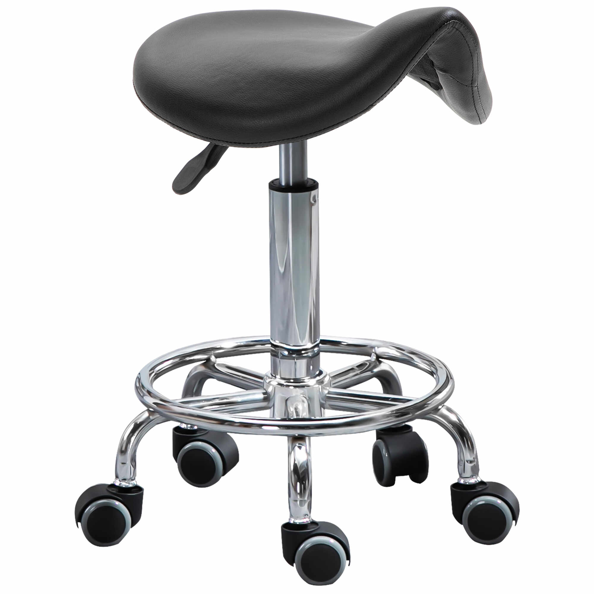 Scaun reglabil in inaltime cu 5 roti si scaun ergonomic captusit cu spuma 36,5x37,5x51-66 cm, negru HOMCOM | Aosom RO