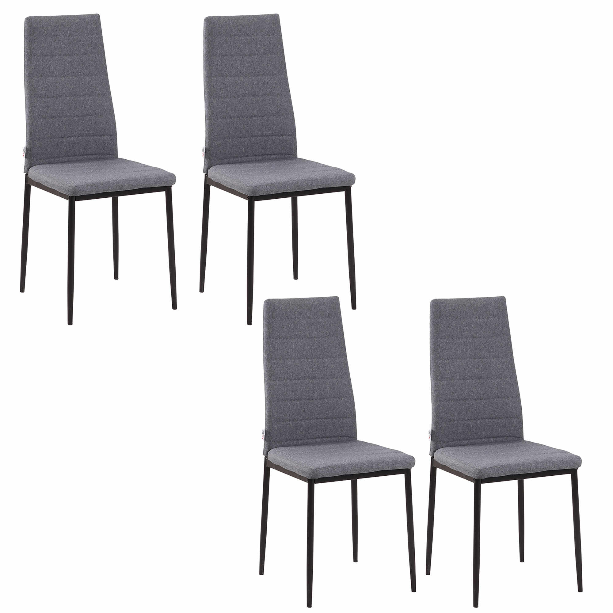 Set 4 scaune HOMCOM, cadru metal cu tapiterie efect de in, gri 41x50x97cm | Aosom RO