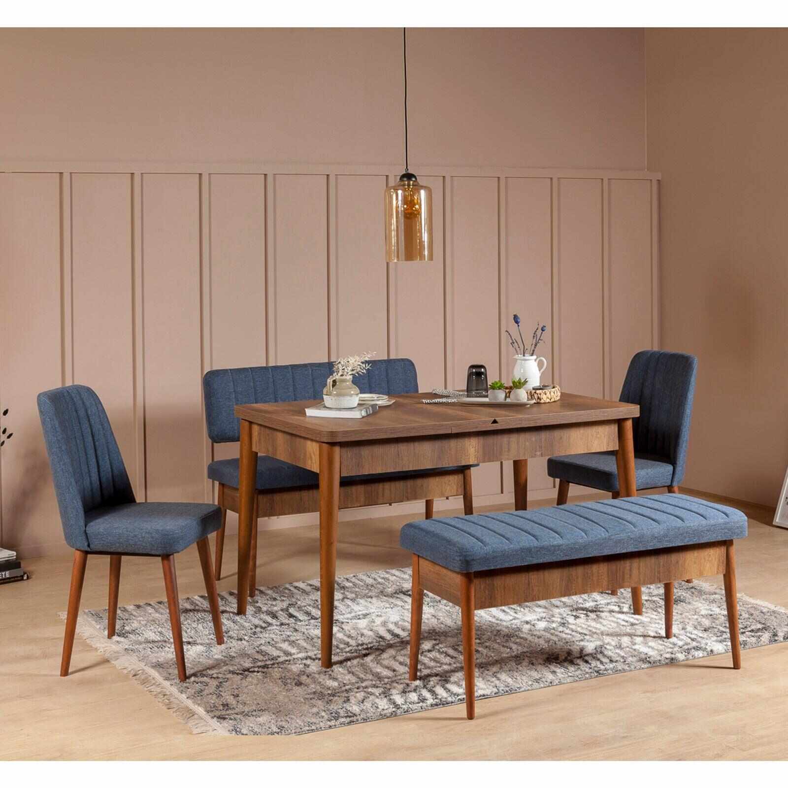 Set masă și scaune (5 bucăți) Vina, Nuc, 130 x 77 x 80 cm
