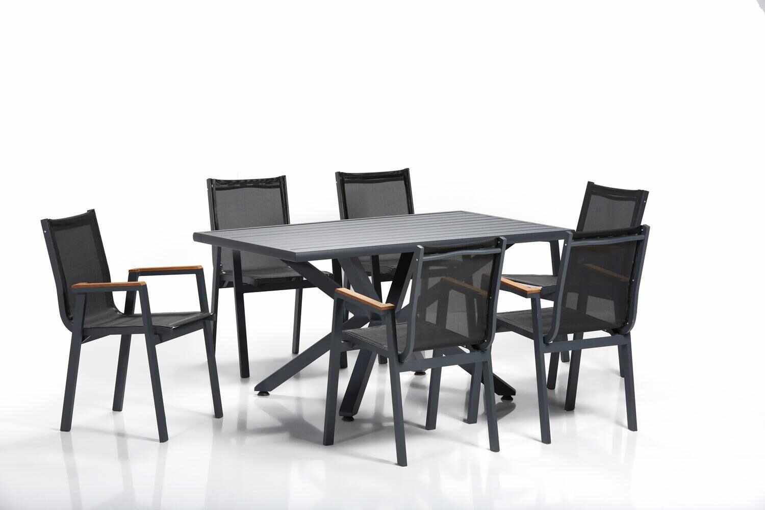 Set masă și scaune (7 bucăți), Gri, 150x63x90 cm