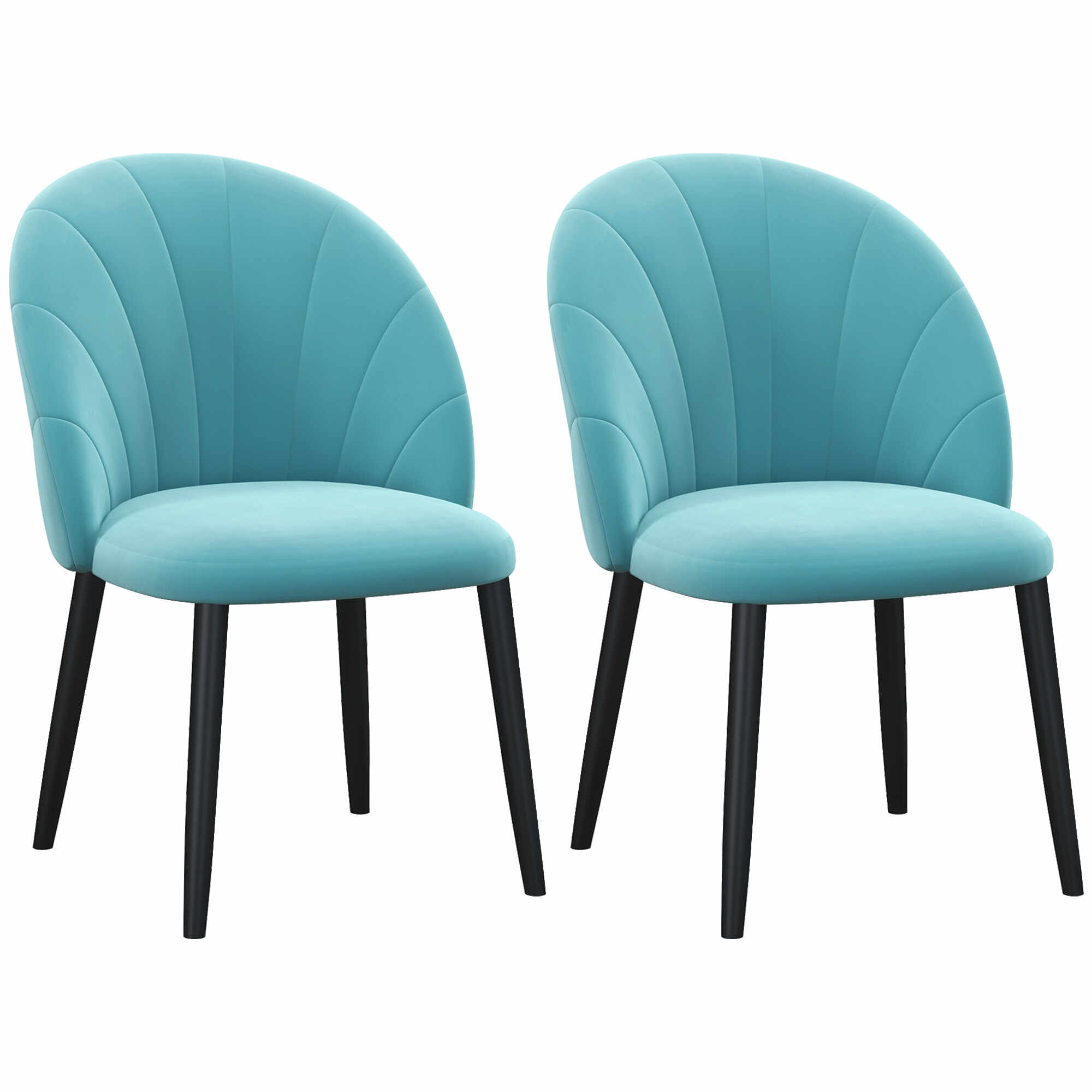 Set 2 scaune HOMCOM pentru camera de zi, tapitate, din metal si tapiterie cu efect de catifea verde deschis, 52x54x79cm | Aosom RO