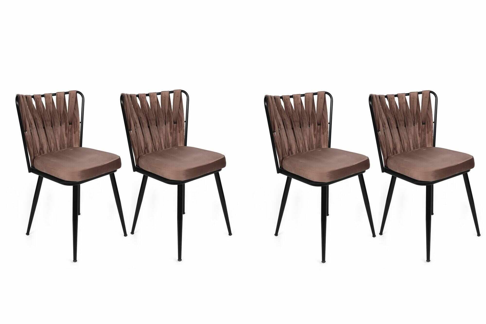 Set scaune (4 bucăți) Kuşaklı V4 Chair Set (4 Pieces), Crem, 43x82x43 cm