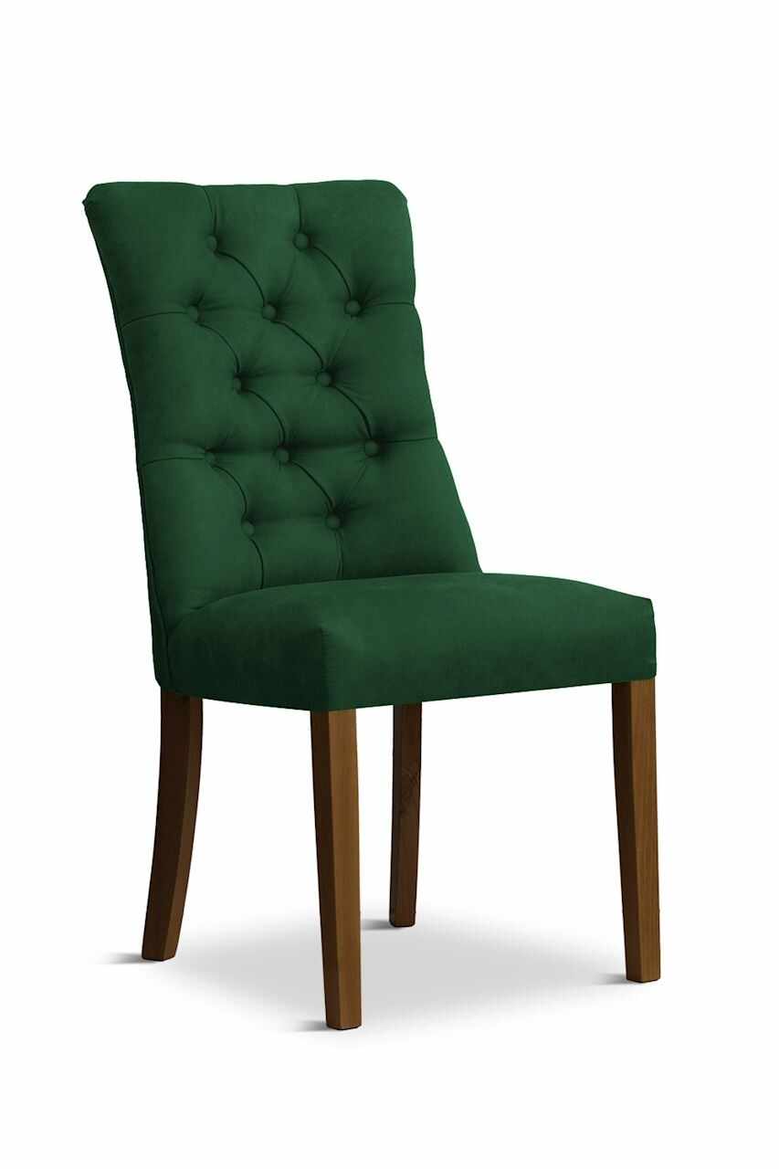 Scaun tapitat cu stofa si picioare din lemn, Lord Velvet Verde / Nuc, l51xA62xH100 cm