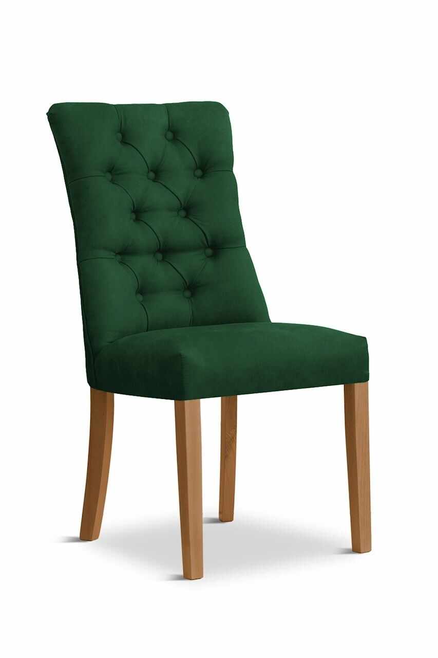 Scaun tapitat cu stofa si picioare din lemn, Lord Velvet Verde / Stejar, l51xA62xH100 cm