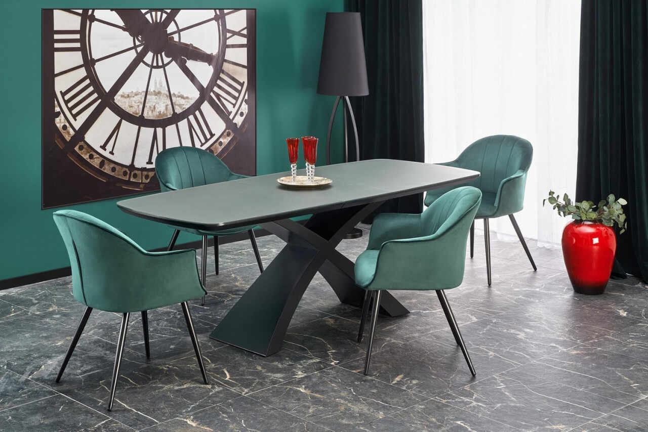 Set masa extensibila Silvestro L180-220 cm + 4 scaune K468 velvet verde