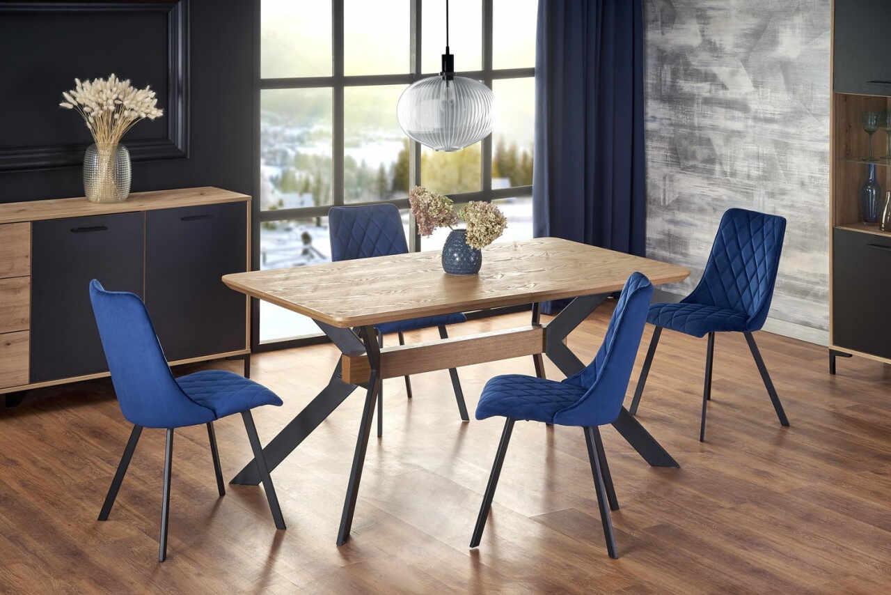 Set masa extensibila Bacardi L160-220 cm + 4 scaune K450 velvet bleumarin