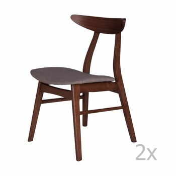 Set 2 scaune din lemn de cauciuc cu șezut gri sømcasa Salma