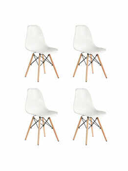 Set 4 scaune Truly Heinner Home, sezut plastic, picioare lemn, HR-SCHRTRLY-WHT, Alb