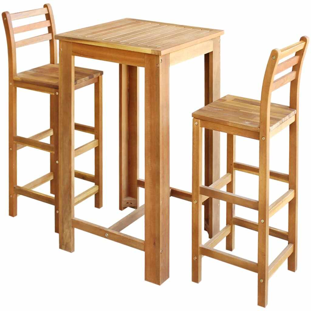 vidaXL Set masă și scaune de bar, 3 piese, lemn masiv de acacia