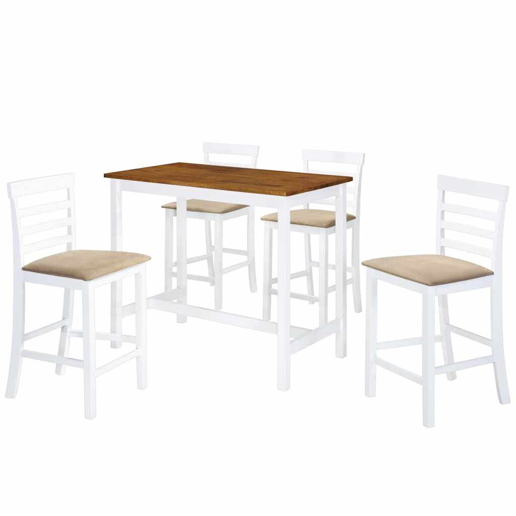vidaXL Set masă și scaune de bar, 5 piese, lemn masiv, maro și alb 