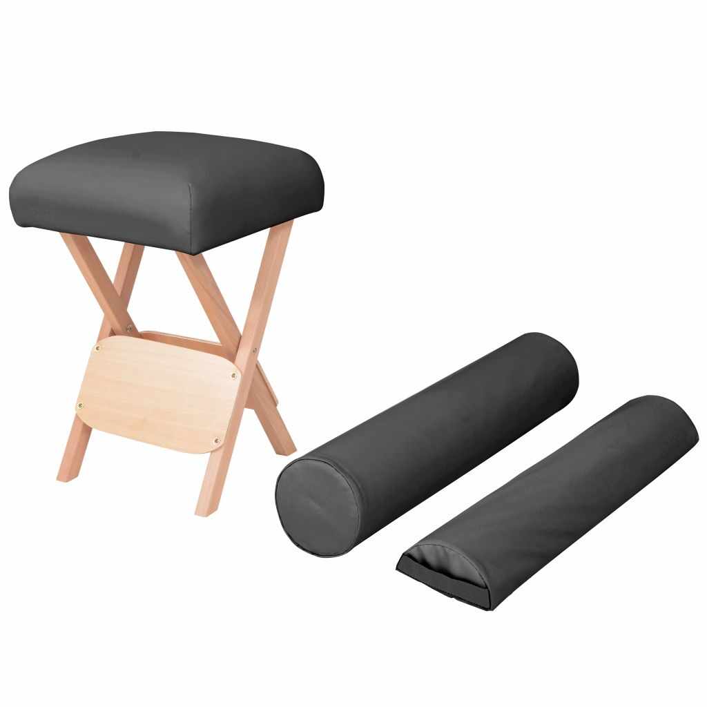 vidaXL Taburet pliabil de masaj cu șezut gros de 12 cm & 2 perne negru