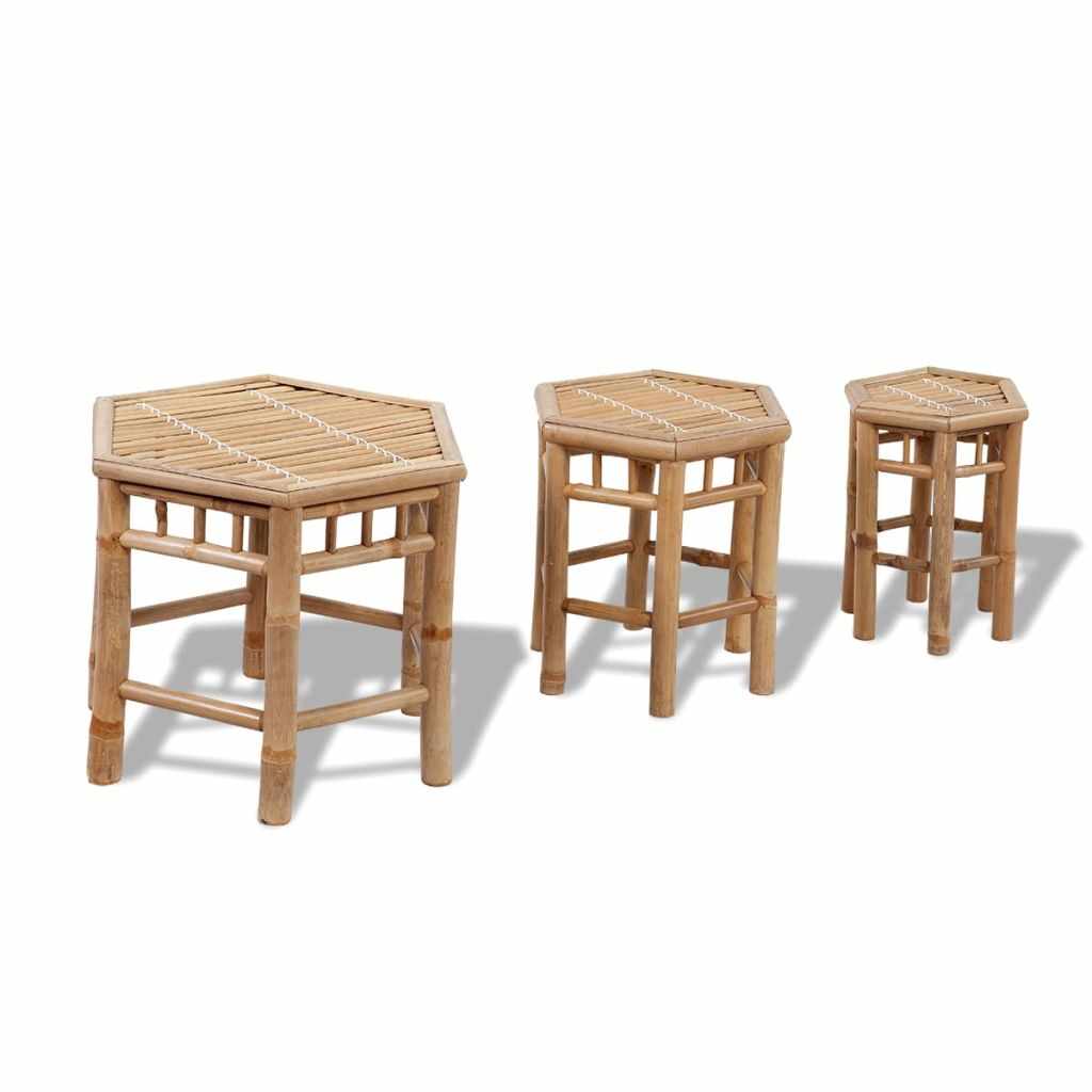 Set 3 scaune din lemn de bambus