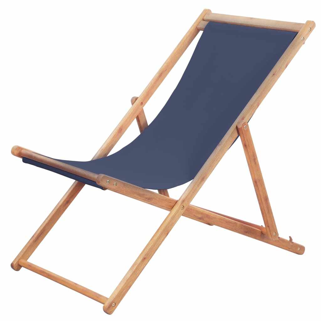 vidaXL Scaun de plajă pliabil, albastru, textil și cadru din lemn 
