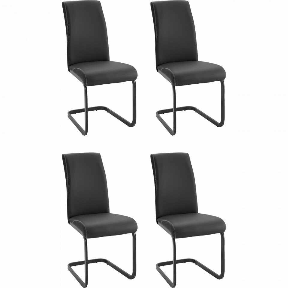 Set de 4 scaune Otto, piele/ metal, negru, 59 x 43 x 96 cm