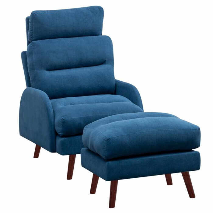 Fotoliu recliner cu scaun pentru picioare Fournier, albastru, 100 x 60 x 99 cm