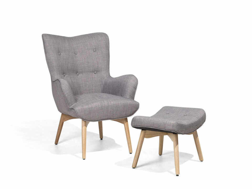 Fotoliu cu scaun pentru picioare Vejle, gri, 81 x 78 x 100 cm