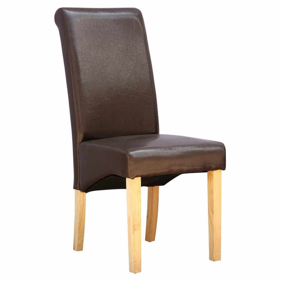 Set de 4 scaune de living Cambridge, piele sintetica maro, picioare lemn natur
