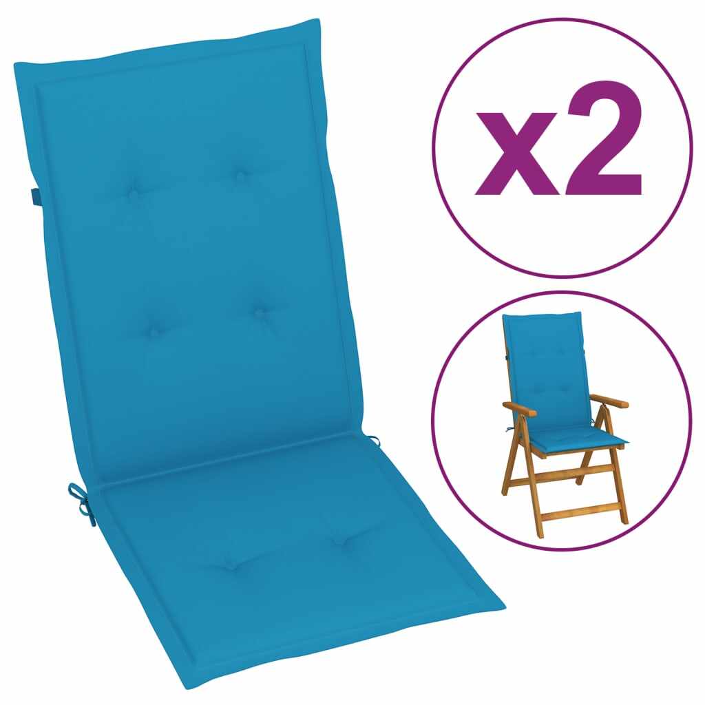 vidaXL Perne scaun de grădină, 2 buc., albastru, 120x50x4 cm