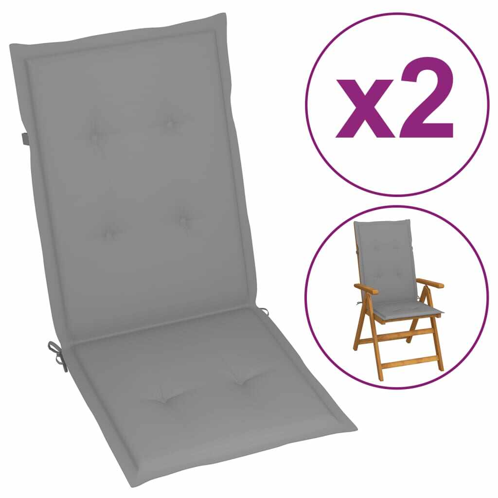vidaXL Perne scaun de grădină, 2 buc., gri, 120x50x4 cm
