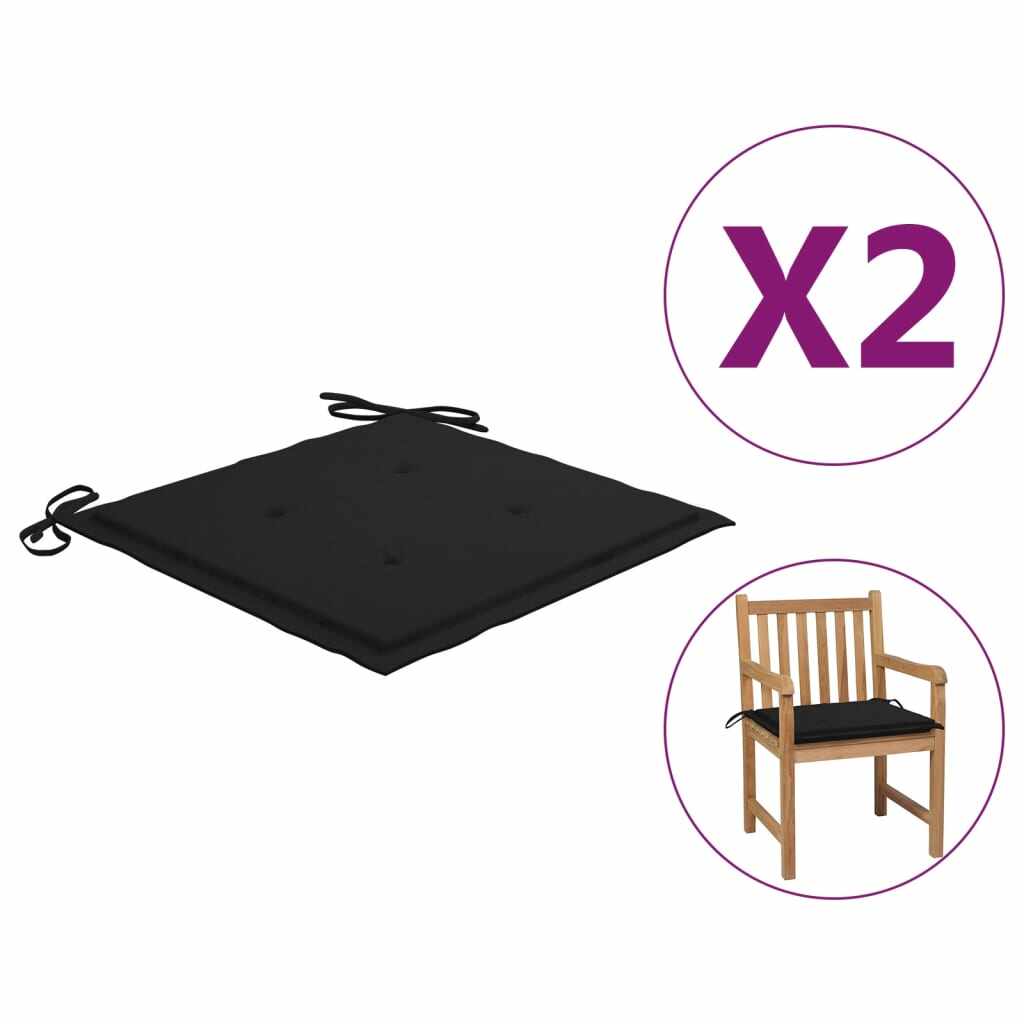 vidaXL Perne scaun de grădină, 2 buc., negru, 50x50x4 cm