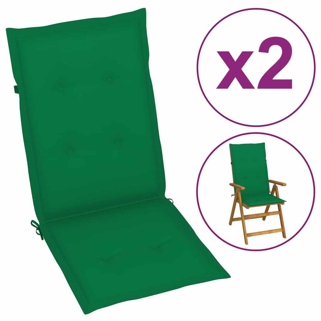 vidaXL Perne scaun de grădină, 2 buc., verde, 120x50x4 cm