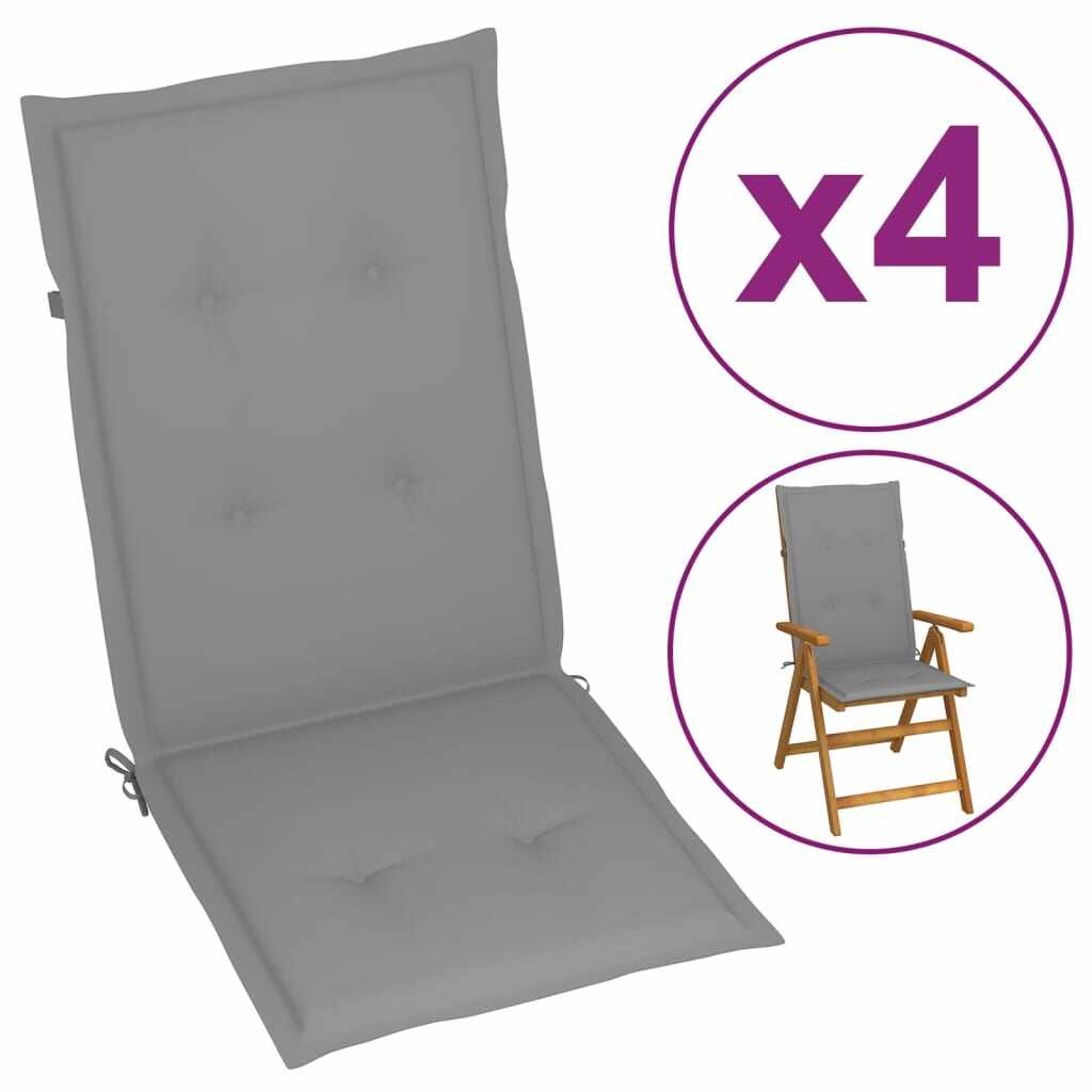 vidaXL Perne scaun de grădină, 4 buc., gri, 120x50x4 cm