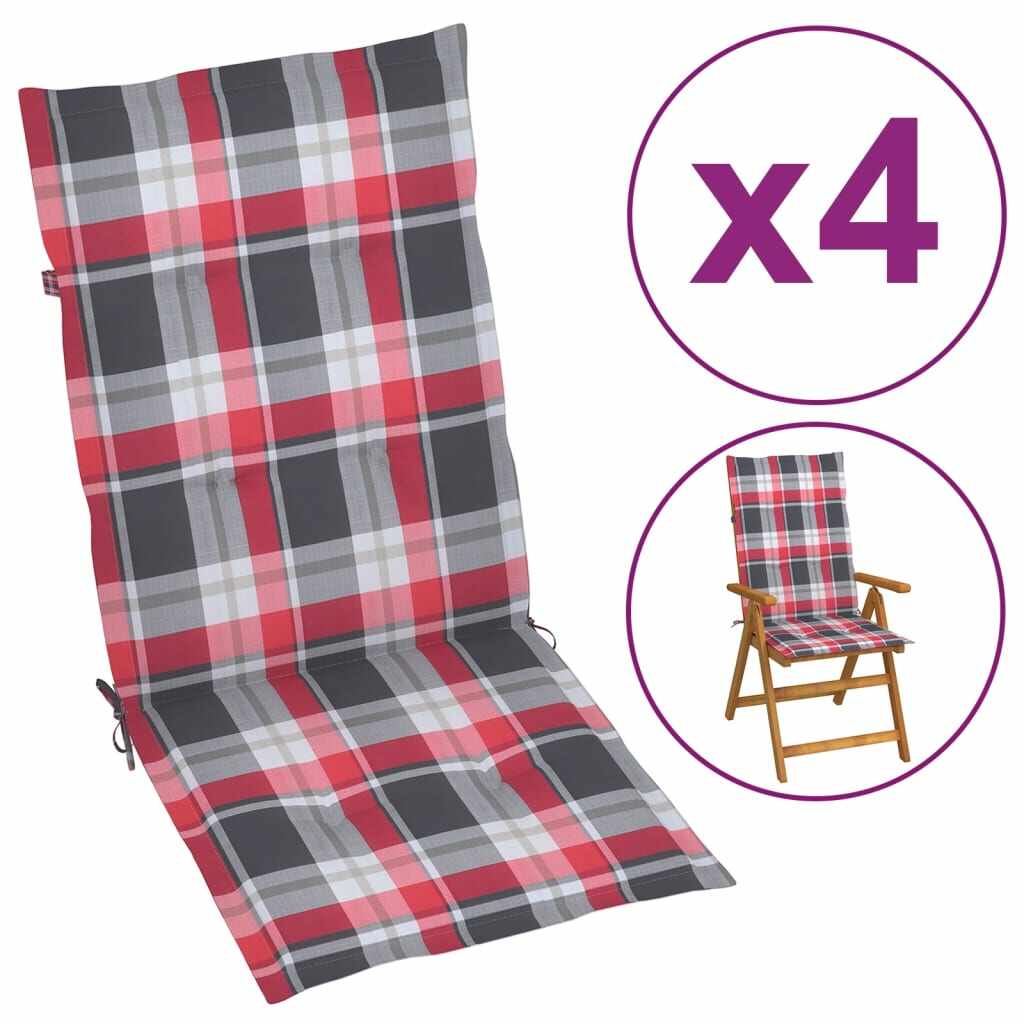 vidaXL Perne scaun de grădină, 4 buc., roșu carouri, 120 x 50 x 4 cm