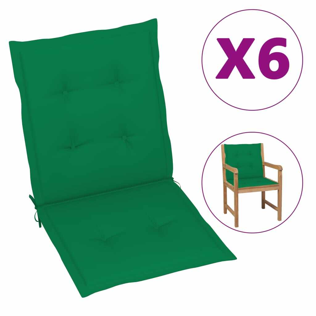 vidaXL Perne scaun de grădină, 6 buc., verde, 100 x 50 x 4 cm