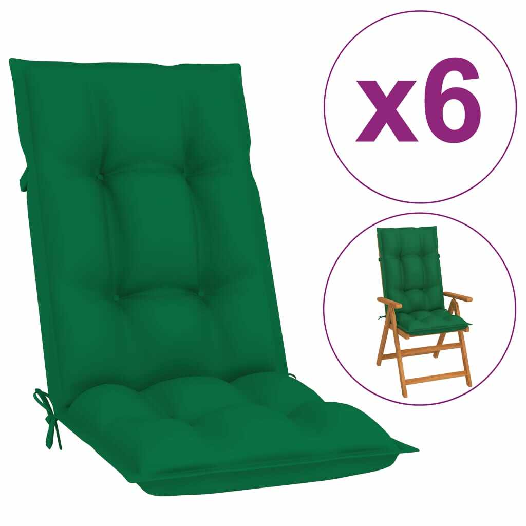 vidaXL Perne pentru scaun de grădină, 6 buc., verde, 120x50x7 cm
