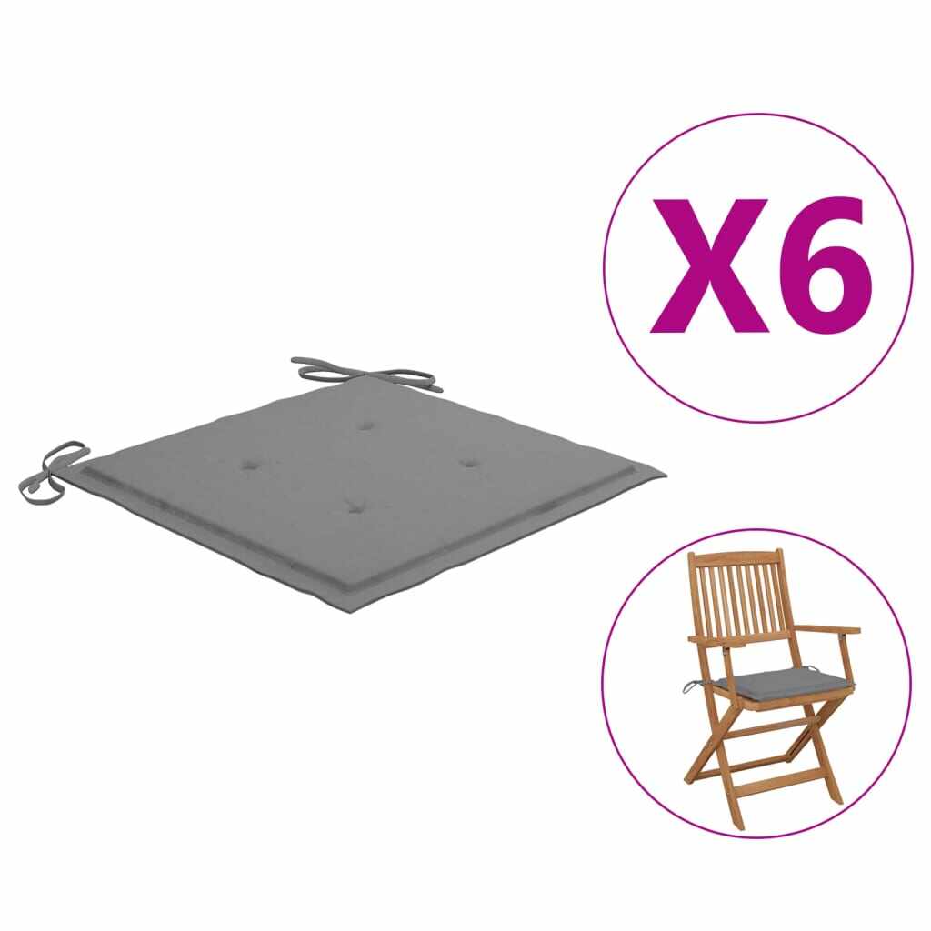 vidaXL Perne scaun de grădină, 6 buc., gri, 40x40x4 cm, textil