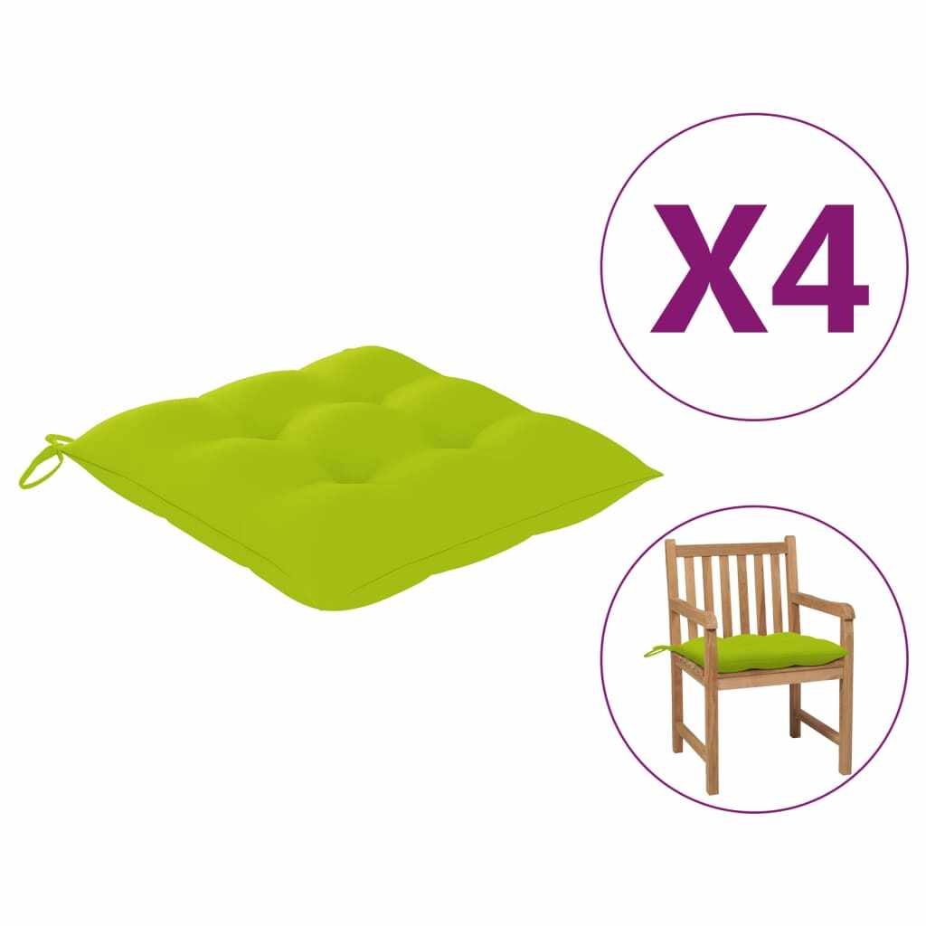 vidaXL Perne de scaun, 4 buc, verde aprins, 50x50x7 cm, textil