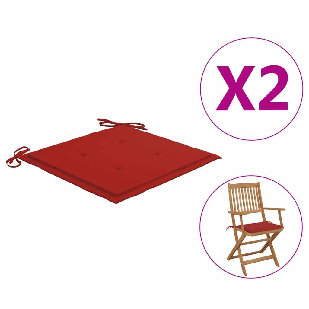 vidaXL Perne scaun de grădină, 2 buc., roșu, 40x40x4 cm, textil