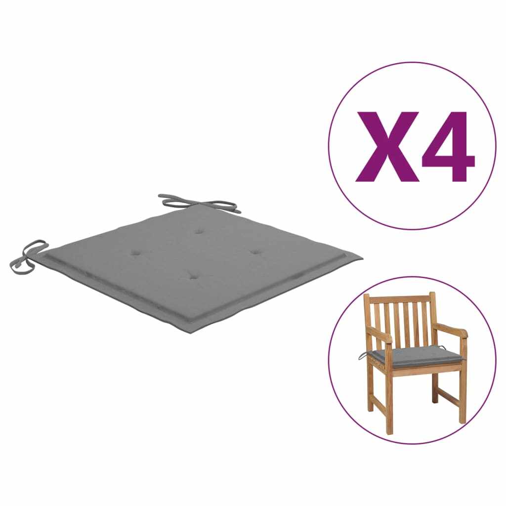 vidaXL Perne scaun de grădină, 4 buc., gri, 50x50x4 cm, textil