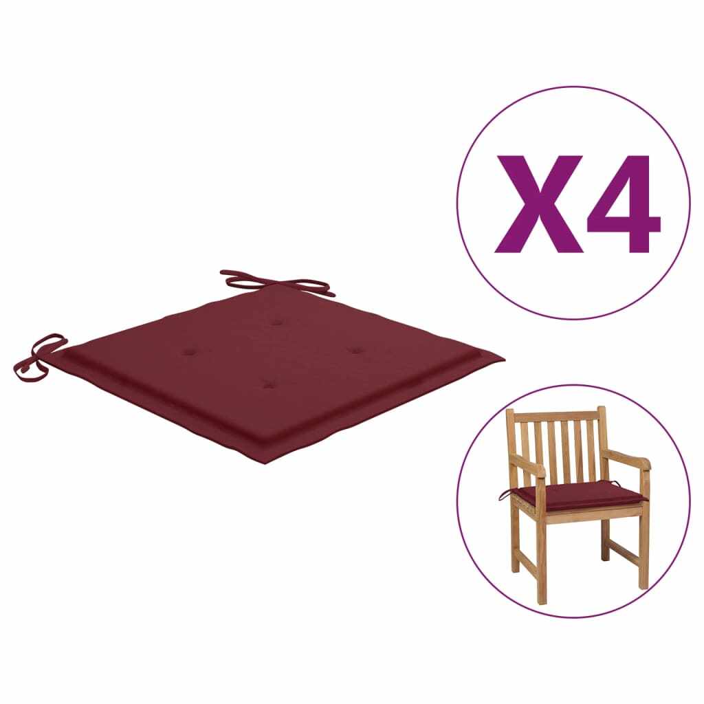 vidaXL Perne scaun de grădină, 4 buc., roșu vin, 50x50x4 cm, textil