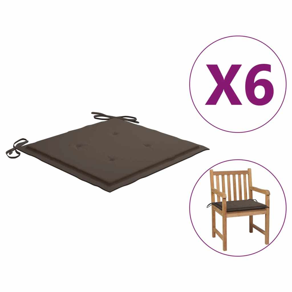 vidaXL Perne scaun de grădină, 6 buc., gri taupe, 50x50x4 cm, textil