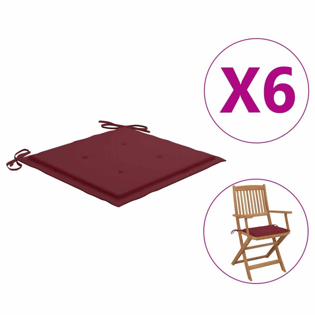 vidaXL Perne scaun de grădină, 6 buc., roșu vin, 40x40x4 cm, textil