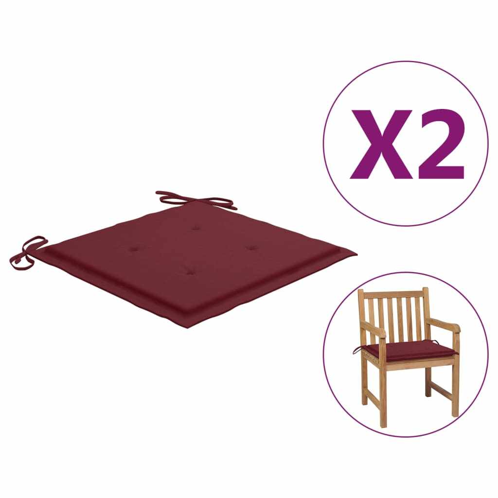 vidaXL Perne scaun de grădină, 2 buc., roșu vin, 50x50x4 cm, textil
