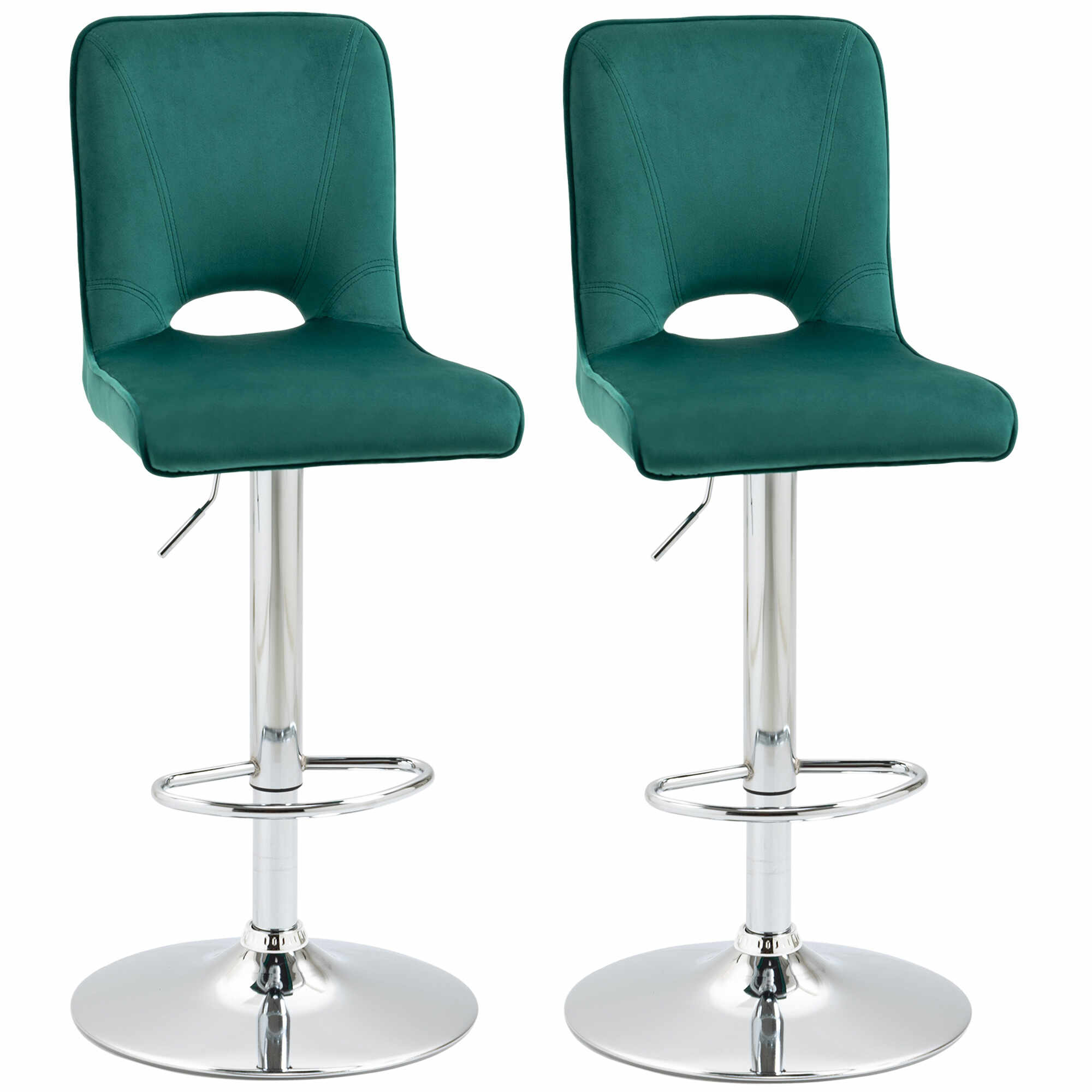 HOMCOM Set 2 scaune de bar, inalte, moderne, material textil verde petrol 41x51x97-117cm