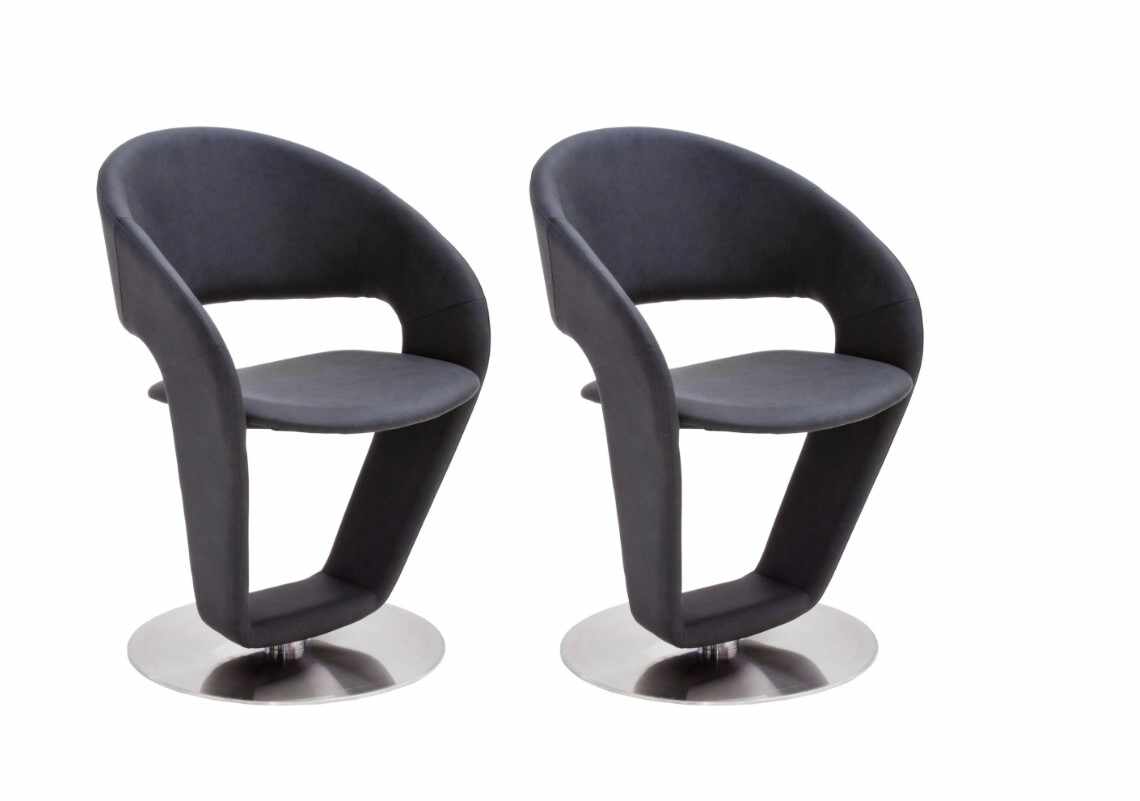 Set 2 scaune rotative tapitate cu stofa si picioare metalice, Firona Antracit / Crom, l62xA62xH90 cm