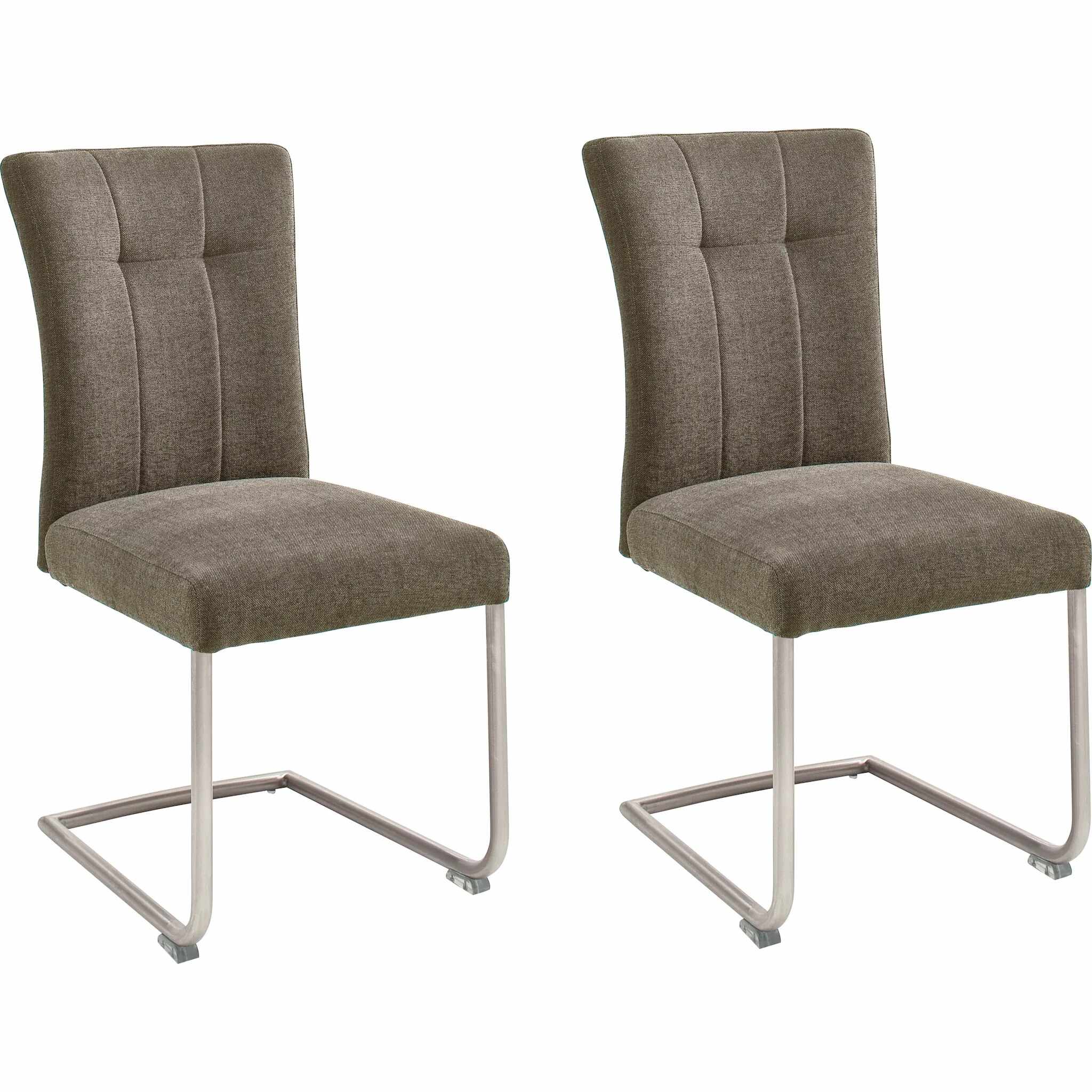 Set 2 scaune tapitate cu stofa si picioare metalice, Calanda Capuccino / Crom, l46xA62xH94 cm