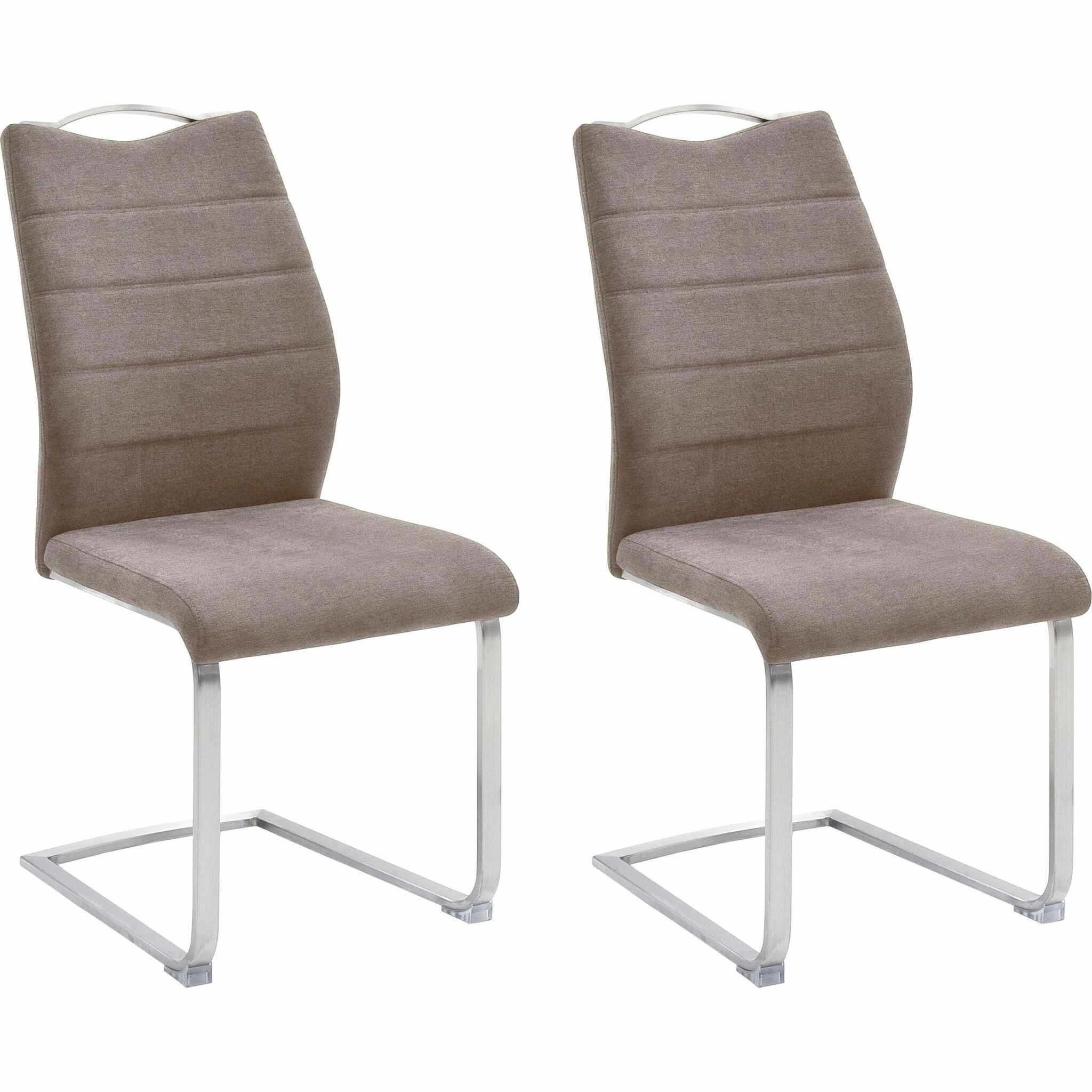 Set 2 scaune tapitate cu stofa si picioare metalice, Ferrera Capuccino / Crom, l45xA57xH99 cm