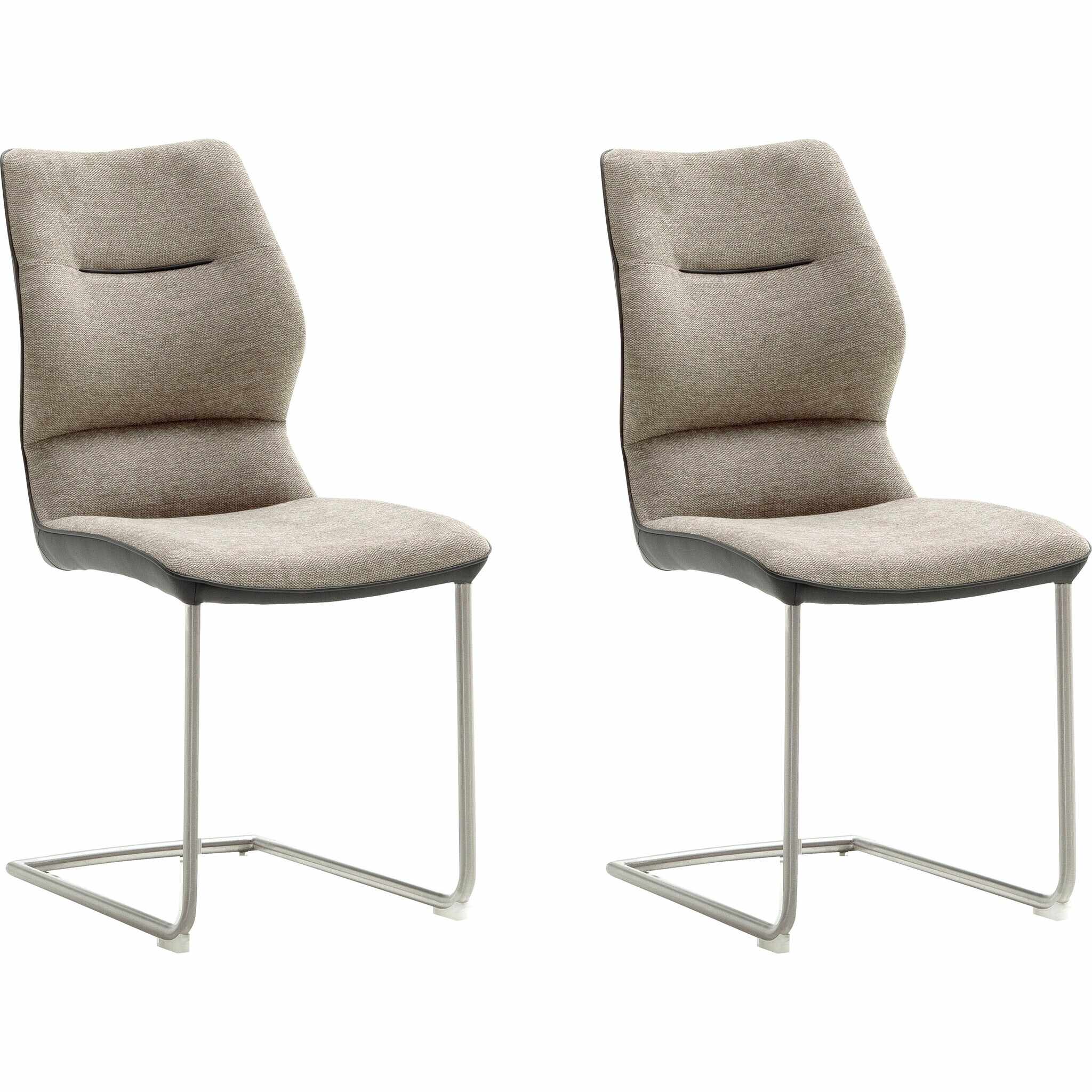 Set 2 scaune tapitate cu stofa si piele ecologica, cu picioare metalice, Orlando Swing Capuccino / Crom, l46xA63xH92 cm