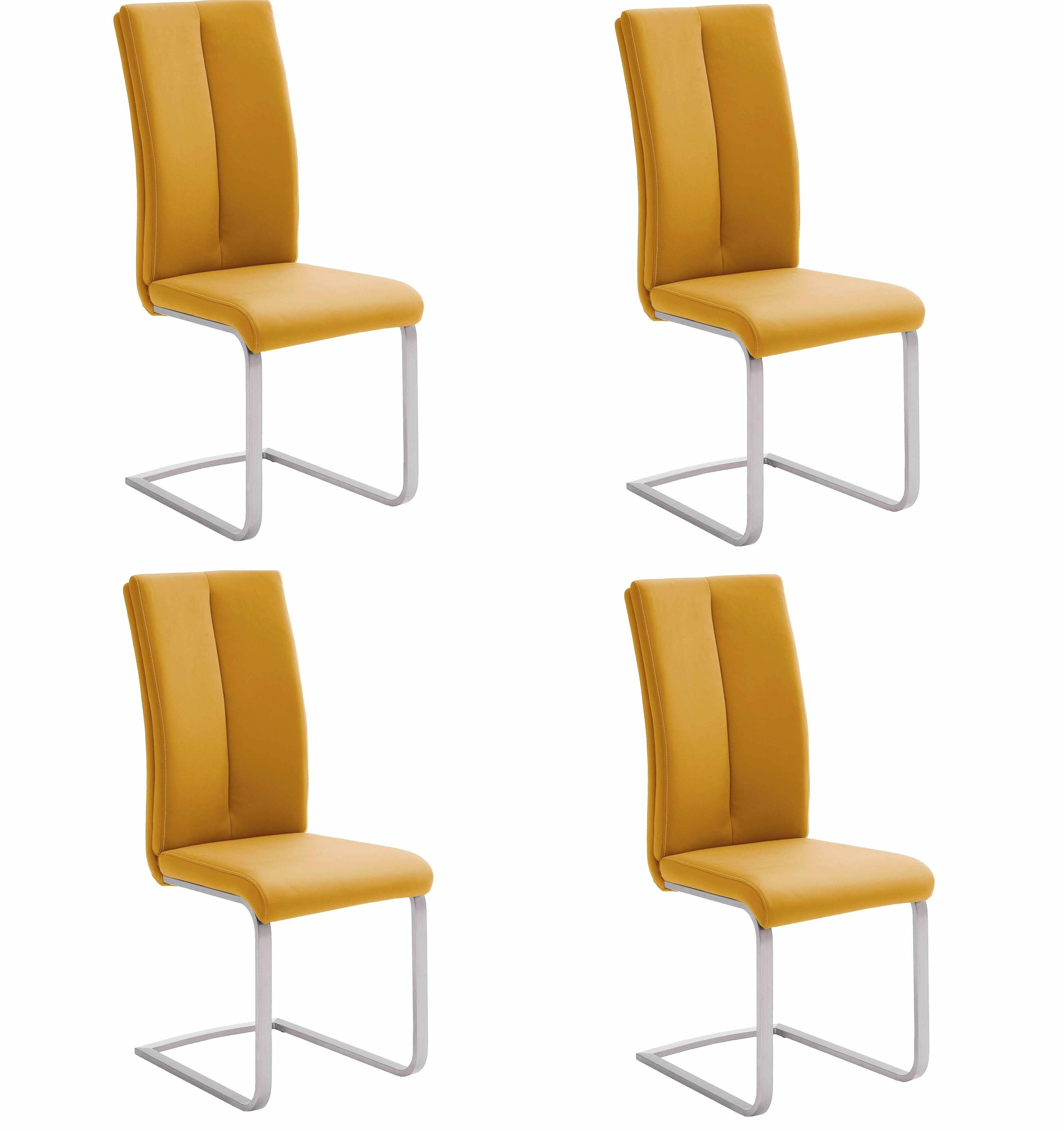 Set 4 scaune tapitate cu piele ecologica si picioare metalice, Paulo II Mustariu / Crom, l42xA61xH104 cm