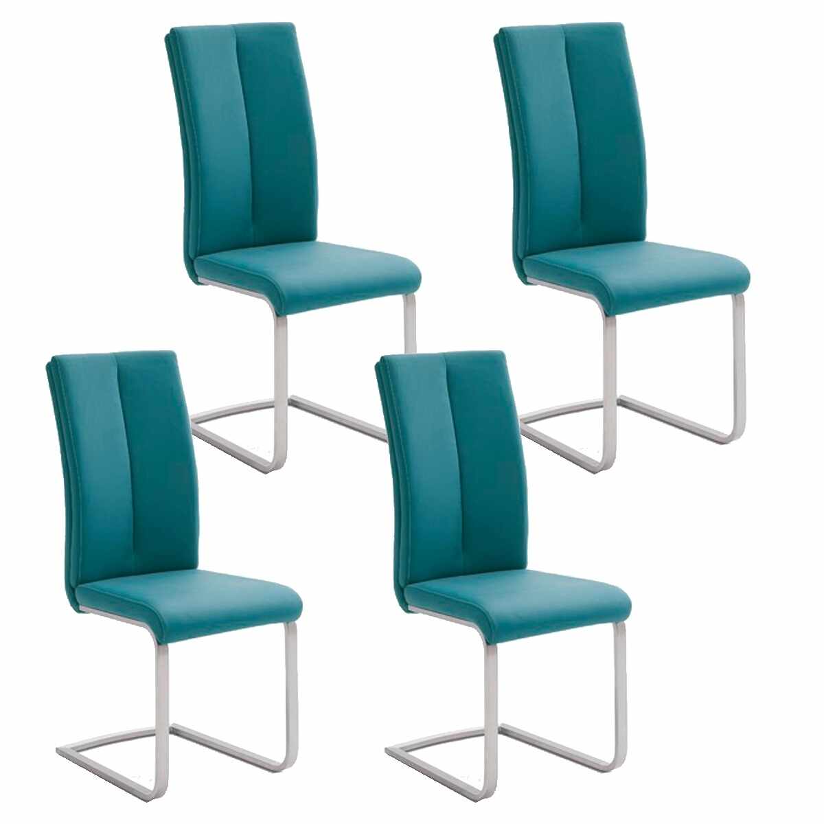 Set 4 scaune tapitate cu piele ecologica si picioare metalice, Paulo II Petrol / Crom, l42xA61xH104 cm