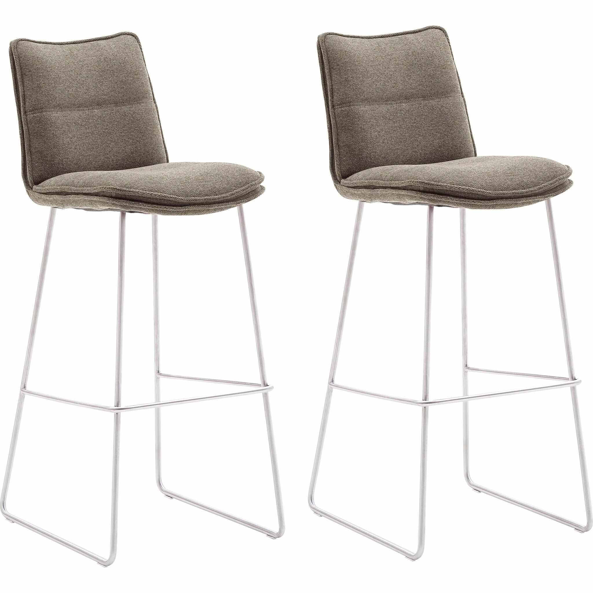 Set 2 scaune de bar rotative tapitate cu stofa si picioare metalice, Hampton Capuccino / Crom, l45xA54xH110 cm