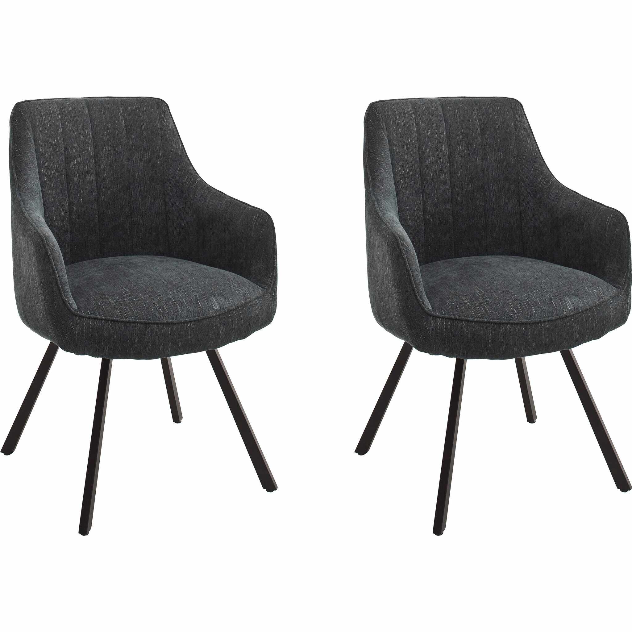 Set 2 scaune rotative tapitate cu stofa si picioare metalice, Sassello Antracit / Negru, l60xA61xH87 cm