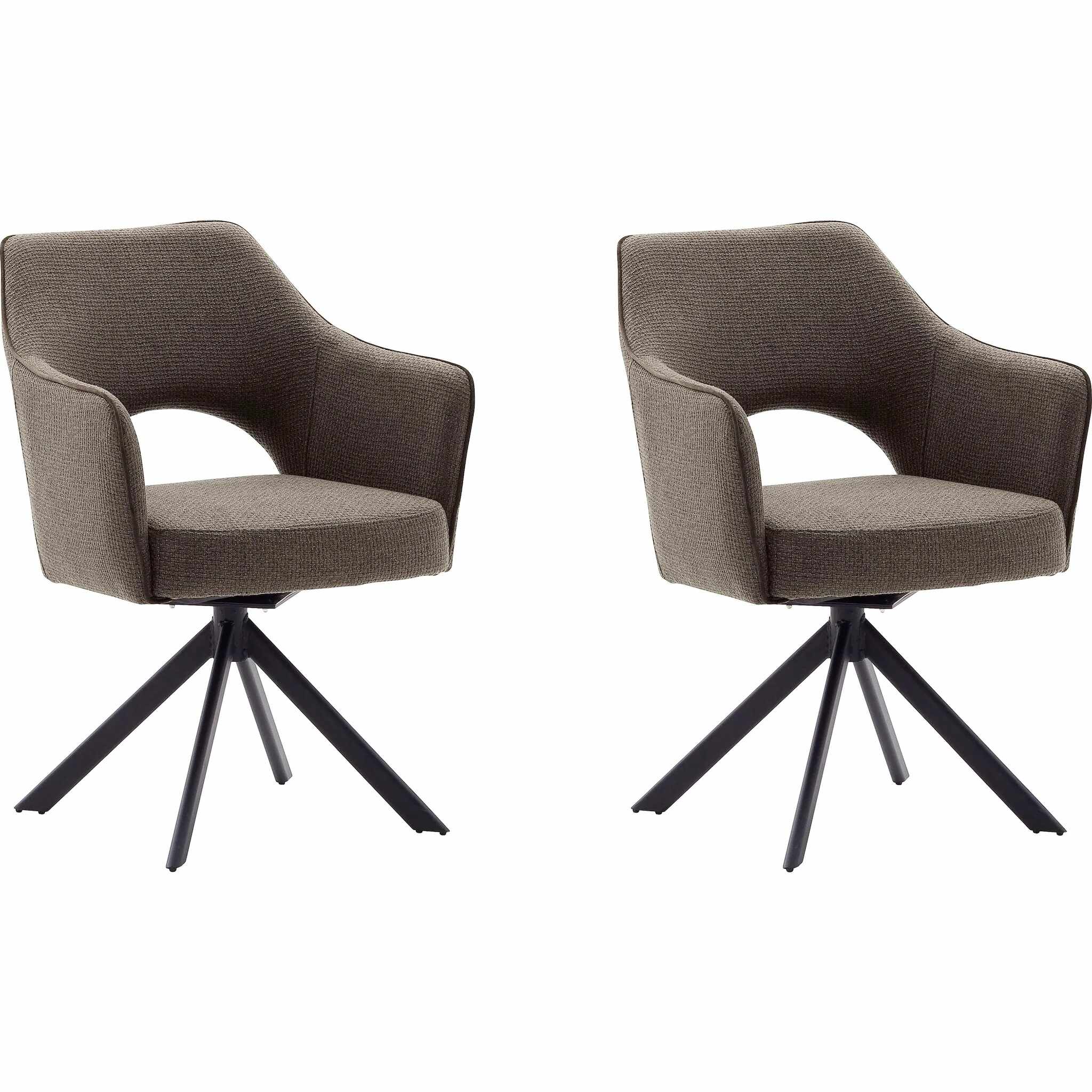 Set 2 scaune rotative tapitate cu stofa si picioare metalice, Tonala Capuccino / Negru, l64xA61xH85 cm