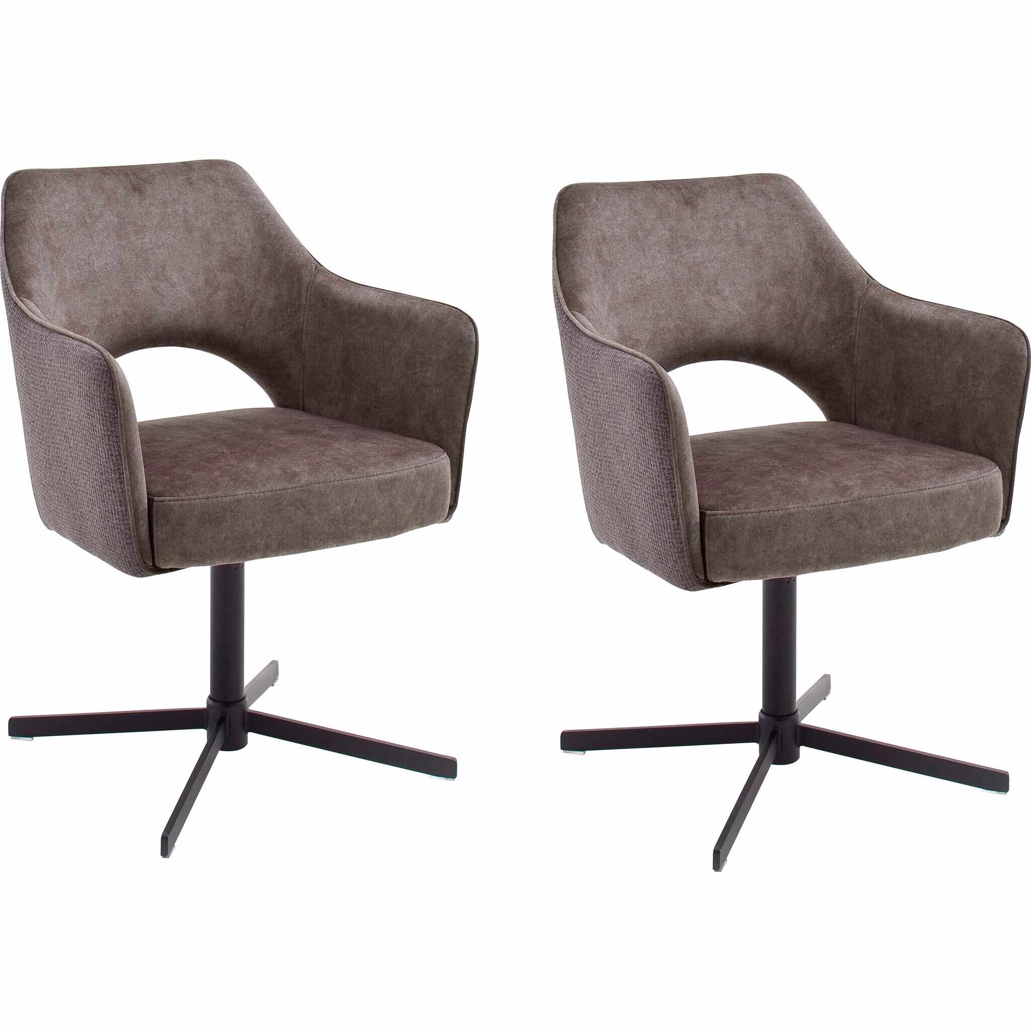 Set 2 scaune rotative tapitate cu stofa si picioare metalice, Valletta Capuccino / Negru, l64xA61xH85 cm
